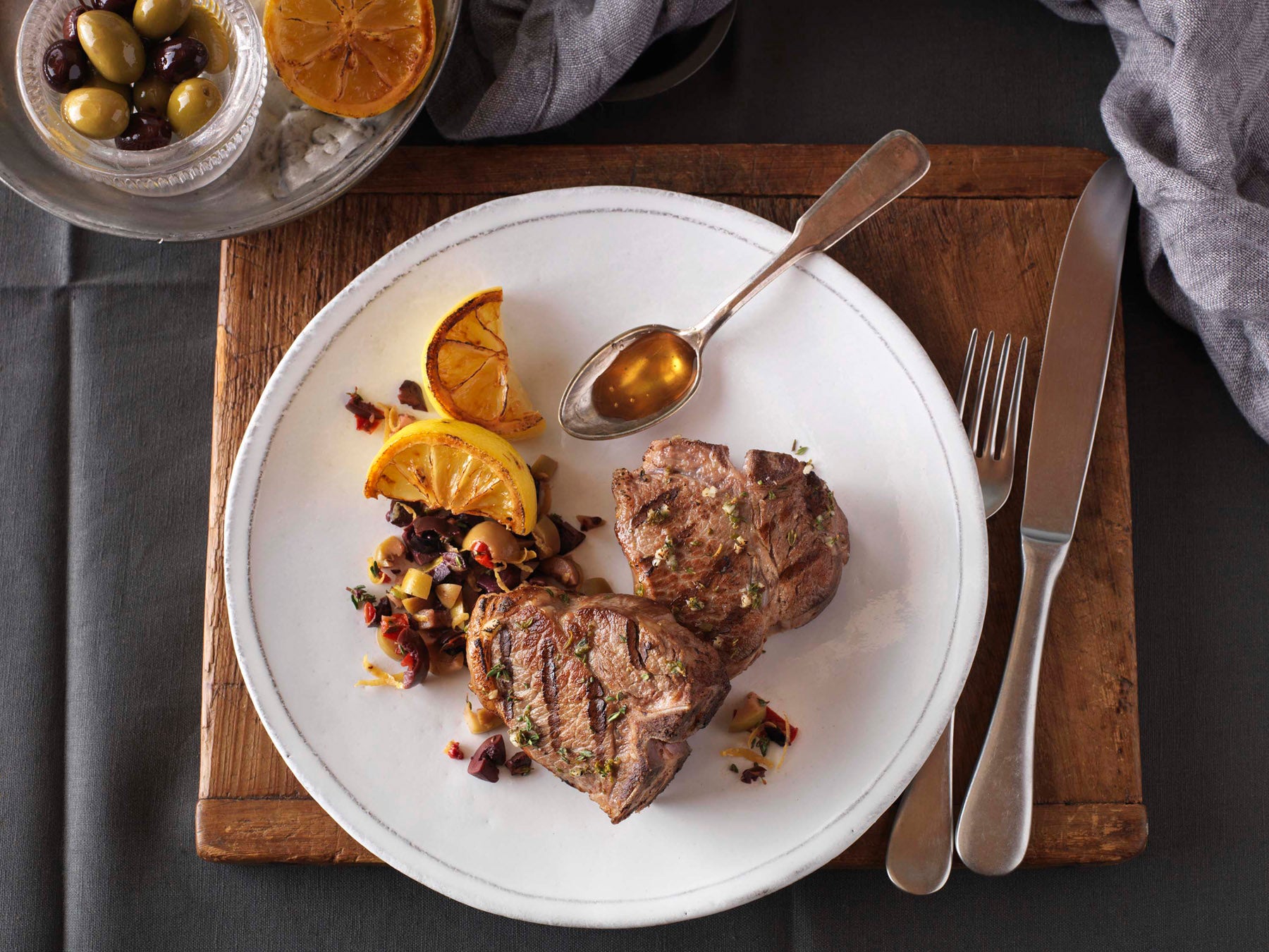 Honey-Lemon Lamb Chops with Olive Relish