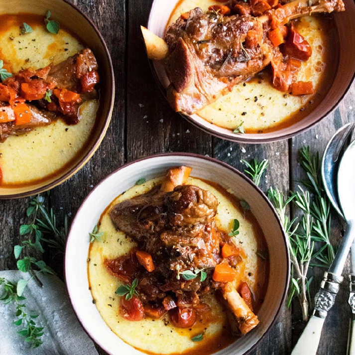 Braised American Lamb Shanks with Creamy Polenta