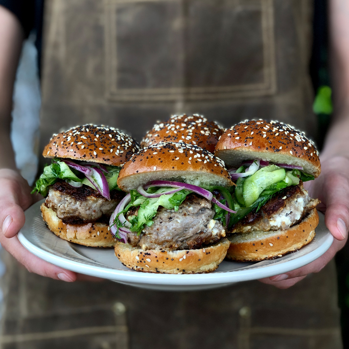 Feta American Lamb Sliders with Cucumber Slaw